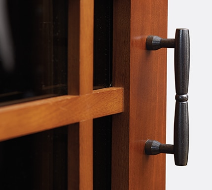 Closeup of beautiful Mission cabinet handle